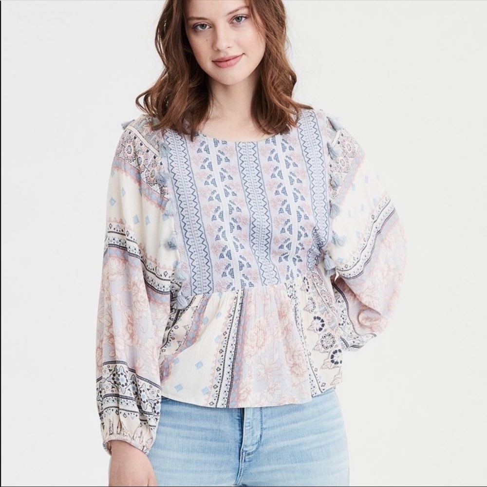 [American Eagle] Long Sleeve Embroidered Blouse